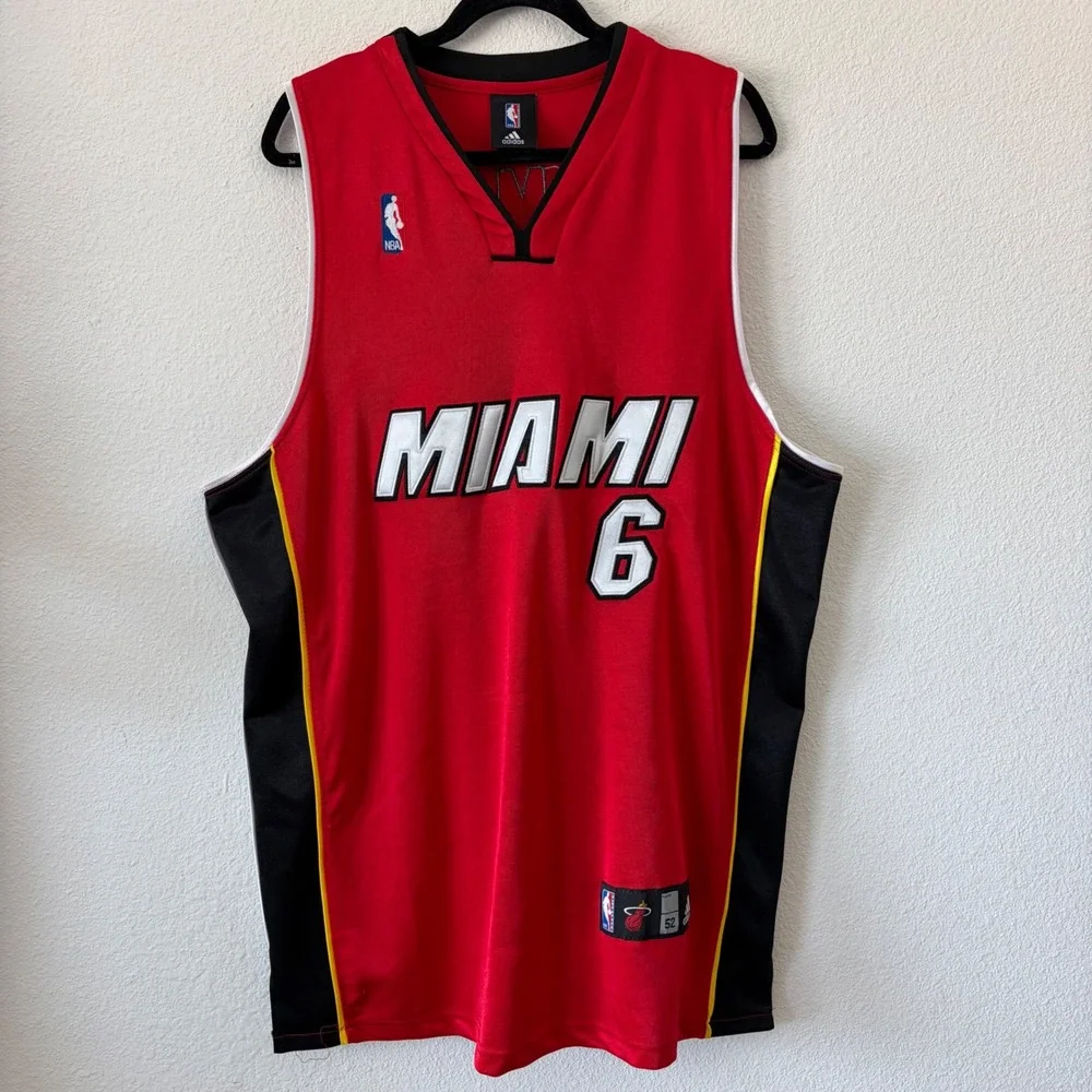 Adidas Miami Heat LeBron James Jersey Mens 52 XL Red NBA Swingman #6